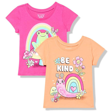 The Children's Place Girls' Butterfly Short Sleeve Graphic T-Shirts, Multipack, Be Kind/Frog Mushroom, 5T