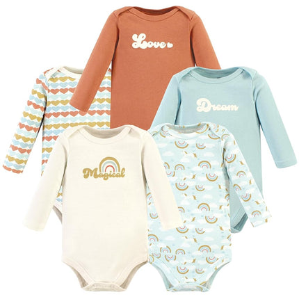 Hudson Baby Unisex Baby Cotton Long-Sleeve Bodysuits, Magical Rainbow 5-Pack, Newborn, Magical Rainbow 5-pack, Newborn