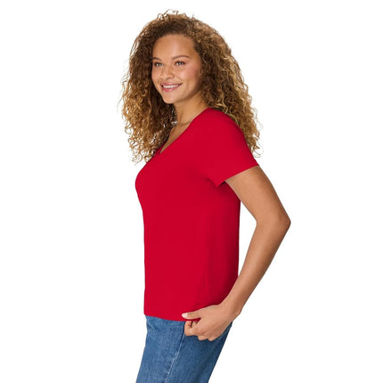Hanes Women’s Perfect-T Short Sleeve V-Neck T-Shirt, Deep Red, X-Large