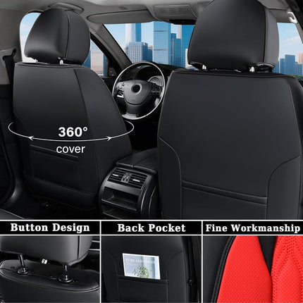 Coverado Car Seat Cover Full Set, Leather Seat Covers for Front and Rear, Waterproof Seat Covers 5 Seats, Luxury Car Seat Protectors Driver Seat Cushions Universal for Most Vehicles, Red