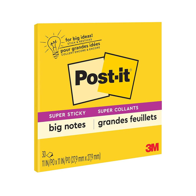 Post-it Super Sticky Big Notes, 11 x 11 Inches, 30 Sheets/Pad, 1 Pad (BN11), Large Bright Yellow Paper, Super Sticking Power, Sticks and Resticks