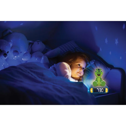 LEXIBOOK - Dinosaur Nightlight Alarm Clock, Clock, Alarm Clock for Boys and Girls, Snooze, Blue/Green - RL800DINO