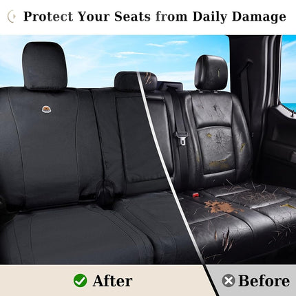 Fundas de asiento trasero Coverado, protector de asiento de lona impermeable para cojines de asiento de coche para niños y perros, fundas de asiento compatibles con Ford F150 2015-2025 y Ford F250 F350 F450 2017-2025 (negro, 2 piezas)