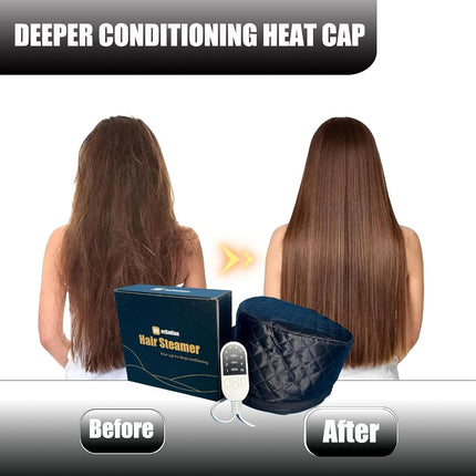 Heat Cap for Deep Conditioning, Thermal Steam Cap for Hair Treatment, Hair Steamer for Black Natural Hair, 10-Level Quick Heating Caps for Home Use.