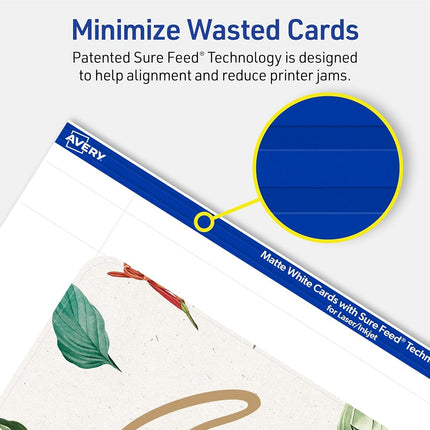 Avery Printable Rectangle Cards, Rounded Corners, Sure Feed Technology, 4" x 6", Matte White Cardstock, Print-to-the-Edge, Laser/Inkjet, 50 Total, Great for Postcards and Thank You Cards