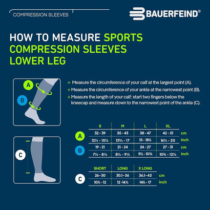 Bauerfeind Sports Compression Lower Leg Calf Sleeves (1 Pair) - Gradient Compression for Improved Blood Circulation in Legs - Air Knit Fabric Breathable, Durable, Washable (Black, Small, Short)