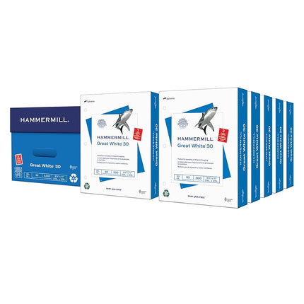 Papier d'imprimante Hammermill, papier recyclé Great White 30 %, 3 trous - 10 rames (5 000 feuilles) - Blancheur 92, fabriqué aux États-Unis, 086702C