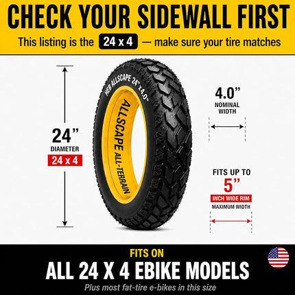 HEB ALLSCAPE 24x4 Ebike Tires, 24 Inch Bike Tires, Fat Tire, 2 Pack