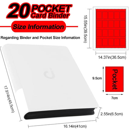 Premium 2000 Pocket Card Binder - 20 Pocket Trading Card Binder with Sleeves Fits 2000 Cards, Ringless Card Album for TCG - Model A，Classic White