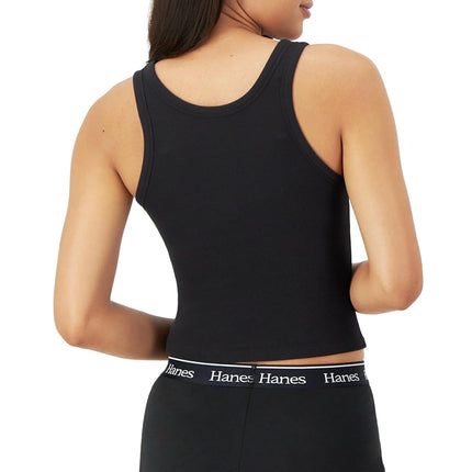 Hanes Women's Originals Rib Tank 2-Pack, Comfywear Stretch Cotton Cropped Top, White/Black, X-Large