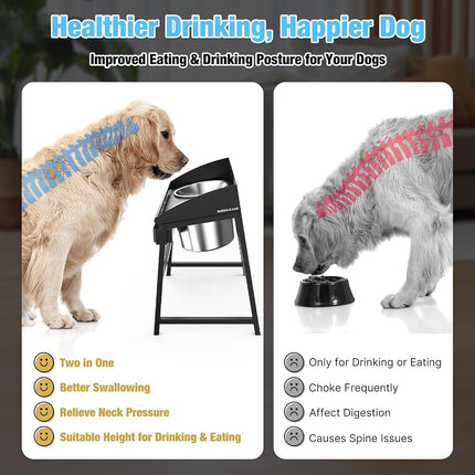 Elevated Dog Bowls for Large Dog, 15“ Tall Raised Food and Water Bowl Set with Stand, Full Metal Spill Proof Design and Stainless Bowls for Indoor & Outdoor Use
