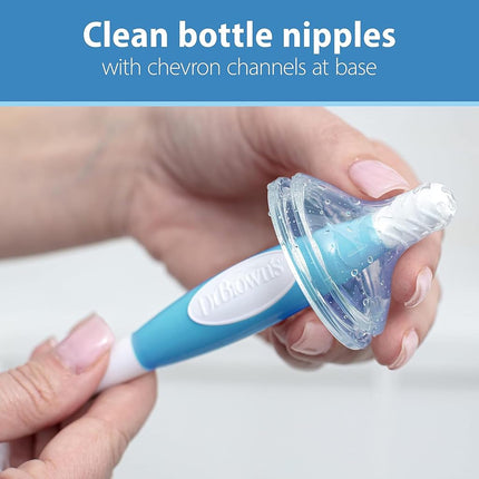 Dr. Brown’s Reusable Sponge Baby Bottle Cleaning Brush Set with Suction Cup Stand, Scrubber and Nipple Cleaner, Blue 3-Pack