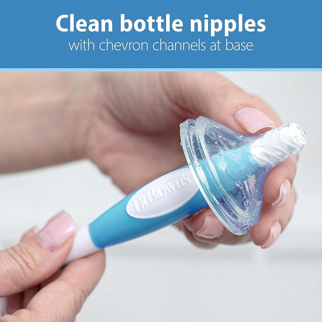 Dr. Brown’s Reusable Sponge Baby Bottle Cleaning Brush Set with Suction Cup Stand, Scrubber and Nipple Cleaner, Blue 3-Pack