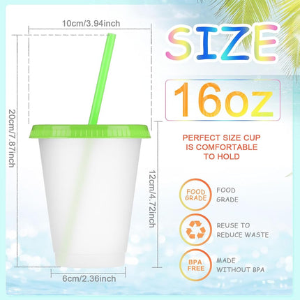 Sieral Cups with Straws and Lids Kids Tumbler with Straw Reusable Water Bottle Iced Coffee Travel Mug Adults Plastic Cups for Parties 16 oz(Lovely Colors,15 Pack)