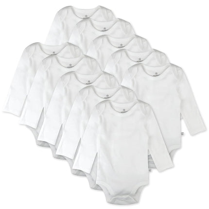 HonestBaby unisex-baby 10-pack Organic Cotton Long Sleeve Bodysuits, Honestly Pure White, 0-3 Months