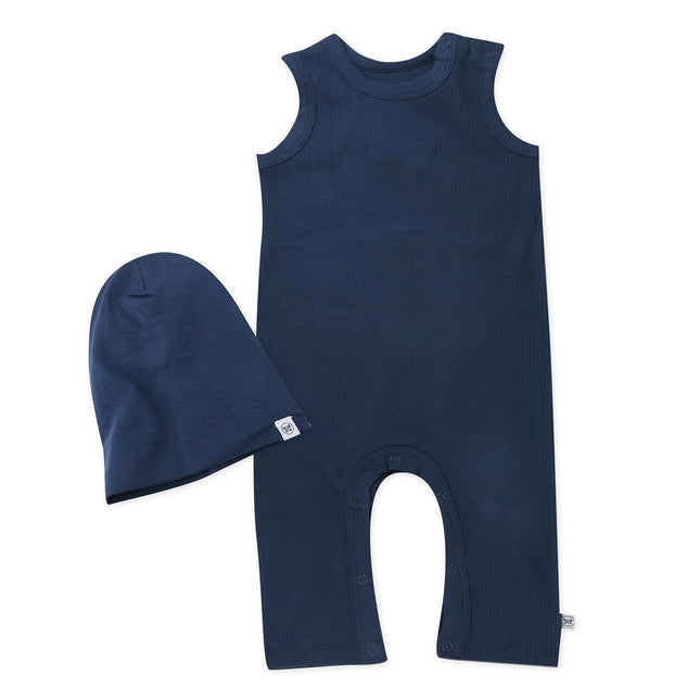 HonestBaby Sleeveless Rib Coverall and Beanie set 