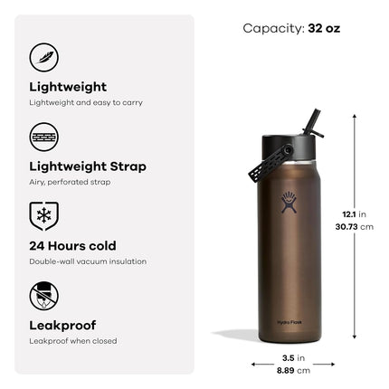 Hydro Flask 32 Oz Lightweight Wide Straw Lid - Insulated Stainless Steel Water Bottle - Hiking, Commuting Garnet Red