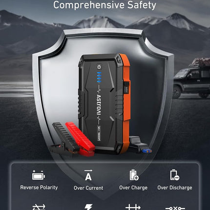 AstroAI S8 Car Battery Booster Jump Starter Power Pack (up to 6.0L Petrol & 3.0L Diesel Engines), Portable Car Jump Starter Power Bank for 12V Vehicles, Motorcycle, with Smart Jump Leads and LED Torch