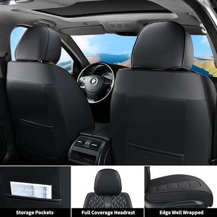 FLORICH Fundas de Asiento de Cuero, Delanteras 2 PIEZAS, Impermeables, Ajuste Universal para la Mayoría de Camionetas SUV (Negro)