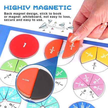Magnetic Fraction Educational Puzzle, 120 Pcs Magnetic Fraction Puzzle for Kids, Math Manipulatives for Elementary School, Montessori Fraction Manipulatives Learning Toys for Kids