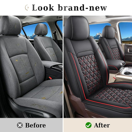 Coverado Seat Covers for Dodge Ram, Waterproof Front Car Seat Covers for Truck Compatible with 2002-2025 Dodge Ram 1500 2500 3500 Crew Double Mega Quad Cab(Black&Red line)