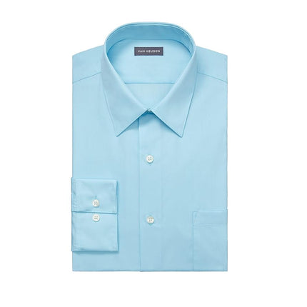 Van Heusen Men's Dress Shirt Fitted Poplin Solid, Mist, 17" Neck 34"-35" Sleeve
