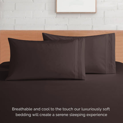 Elegant Comfort 4-Piece Bed Sheet Set - Luxury Bedding 1500 Premium Hotel Quality Microfiber, All Around Elastic 18-24 Inches Deep Fitted Sheet- Extra Deep Pocket Sheets, King, Brown