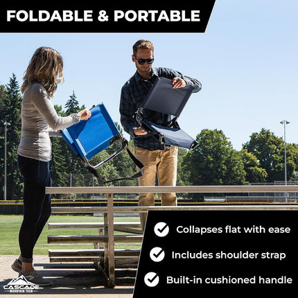 Cascade Mountain Tech Portable Folding Stadium Seat with Comfortable Backrest for Bleacher or Benches, Regular - Red