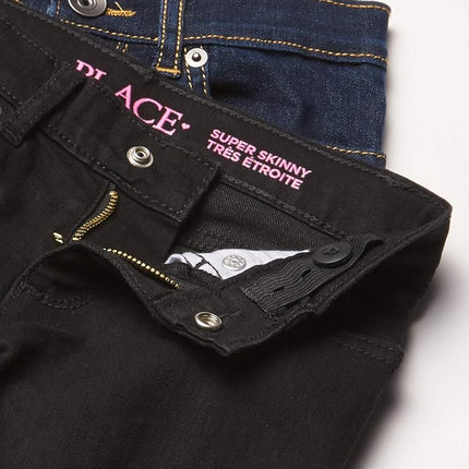 The Children's Place Girls Super Skinny Jeans, Negro Lavado/Lavado Oscuro Crepúsculo Paquete de 2, 6
