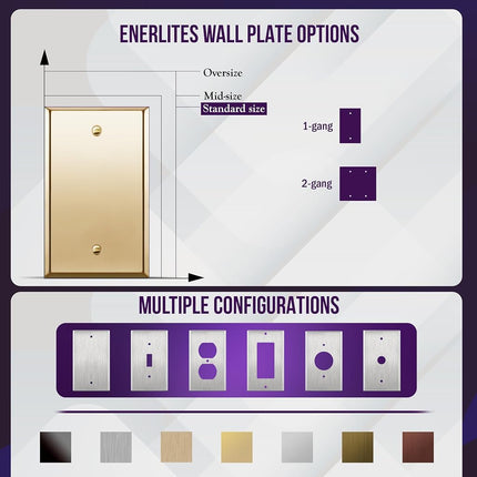 ENERLITES Placa de pared metálica para dispositivo en blanco, acero inoxidable resistente a la corrosión, tamaño 2 módulos 4.50" x 4.57", acero inoxidable 201, 7702-PB, latón pulido, oro