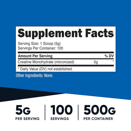 Nutricost Creatine Monohydrate Micronized Powder 500G, 5000mg Per Serv (5g) - 100 Servings for Endurance, Muscle Growth, Athletic Performance and Recovery