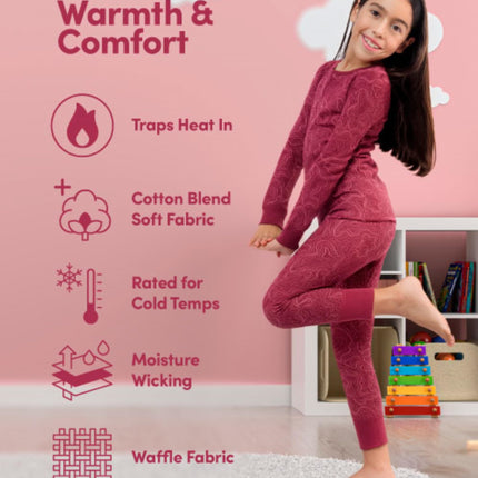 Fruit of the Loom Girls Premium Thermal Waffle Underwear Set, White/Fuchsia Burst, 10-12