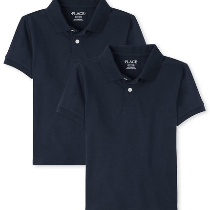 The Children's Place Boys' Short Sleeve Pique Polo 2-Pack, Nautico 2 Pack, Large