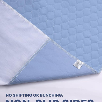 Saddle Style Washable Bed Pad for Incontinence, Waterproof and Reusable Underpad with Tuck-in Sides, Leakage & Sweat Mattress Protector for Adults, Full/Queen 36x60 inch Bed Pads (2 Count,Blue)