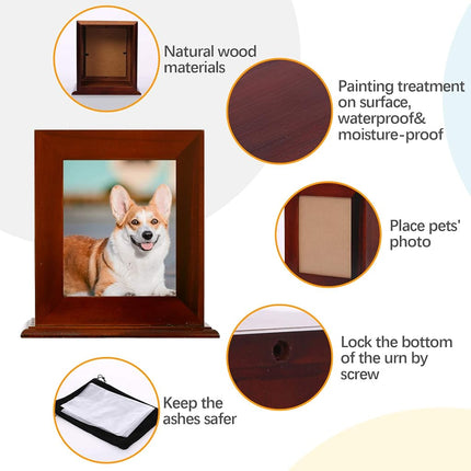 BRKURLEG Dog Urns for Ashes, Wood Pet Urn with Photo Frame, Pets Ashes Box Cremation for Cat Dog, Memorial Box for Dogs, Animal Wood Urn, Suitable for Most Pets