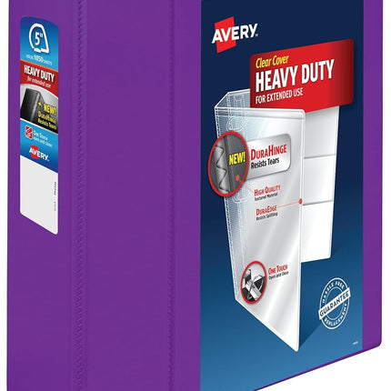 Avery Heavy Duty View 3 Ring Binder,5" One Touch EZD Ring, Holds 8.5" x 11" Paper, 1 Purple Binder (79816)