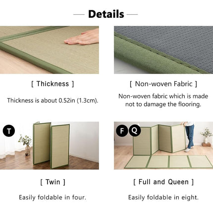 EMOOR Japanese Tatami Mat King Single Natural Rush Grass (Undyed), Foldable Igusa Mattress Floor Sleeping Japanese Futon Mattress Meditation Yoga Zen
