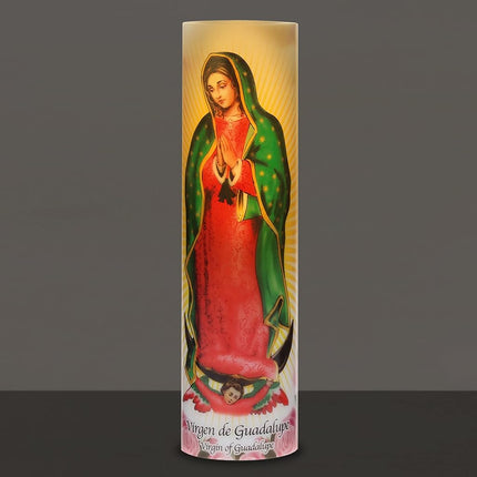 Stonebriar LED Saint Prayer Candle — Automatic Timer, Flameless Candle for Prayer, Memorials & Religious Décor, Virgin of Guadalupe, 8.2"