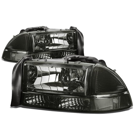 DNA MOTORING Pair Headlights Compatible with 97-04 Dodge Dakota / 98-03 Durango, Driver & Passenger Side, Black/Clear, HL-OH-DD974P-BK-CL1
