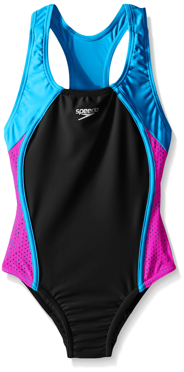 Speedo Big Girls Mesh Splice Thick Strap 1 Piece, 