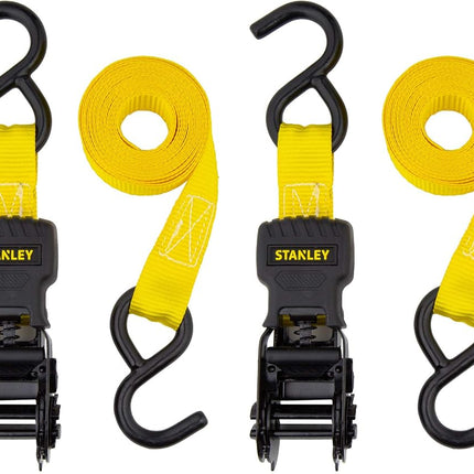 Stanley S10002 Black/Yellow 1" x 10' Ratchet Tie Down Straps - Light Cargo Hauling (1,500 lbs Break Strength), 2 Pack