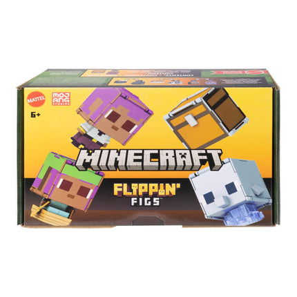Mattel Minecraft Flippin’ Figs 2-Pack, 2 Action Figures in 3.75-inch Scale with Large Heads & 2-in-1 Fidget Play, Efe / Sailboat & Dolphin / Treasure Chest, JCY31
