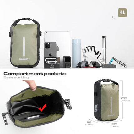 Rhinowalk Bike Front Fork Bag Waterproof 4-6L Bicycle Quick Release Dry Bag for Bikepacking Cycling Touring