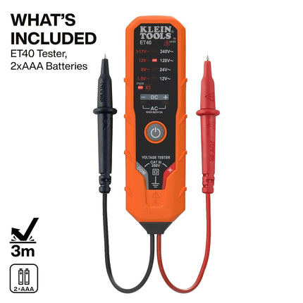 Klein Tools Voltage Tester, AC Voltage, DC Voltage, and DC Polarity, Includes Batteries Klein Tools ET40