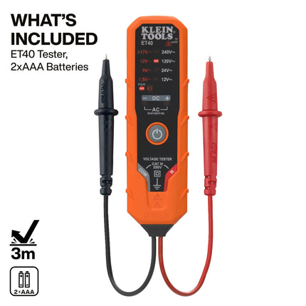 Klein Tools Voltage Tester, AC Voltage, DC Voltage, and DC Polarity, Includes Batteries Klein Tools ET40