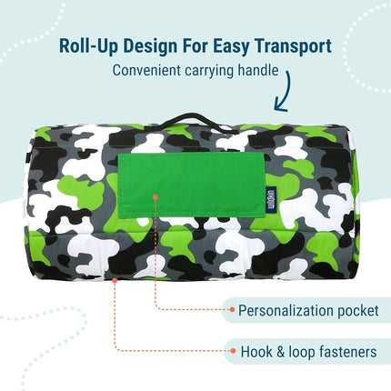 Wildkin Original Nap Mat with Pillow for Toddler Boys and Girls, Measures 50 x 20 x 1.5 Inches, Ideal for Daycare and Preschool, Mom's Choice Award Winner, BPA-Free (Camo Green)