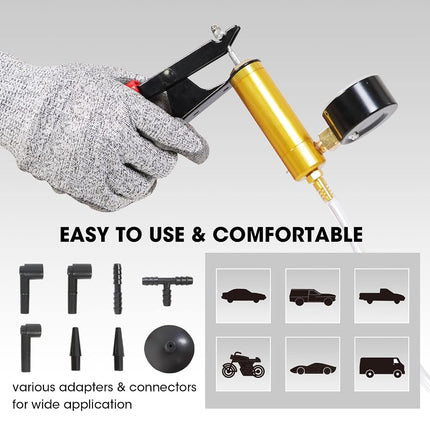 Torin ATRHS-A1998AB 16 Piece Brake Bleeder Kit + Hand held Vacuum Gauge Pump Test Set (2 in 1) with Sponge Protected Case, Adapters: Apply to Bike, Motorcycle, Car and Truck