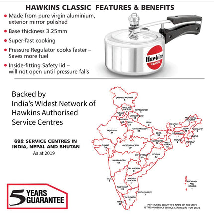 Hawkins Classic Pressure Cooker, 1.5 Litre Capacity