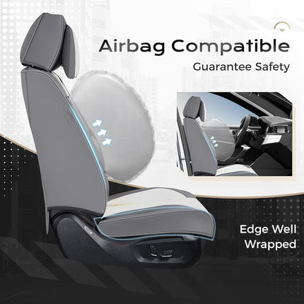 Coverado Seat Covers Full Set, 5 Seats Seat Covers for Cars, Waterproof Nappa Leather Car Seat Covers with Head Pillow, Seat Protectors Car Seat Cushion Universal Fit for Most Cars (Gray&White)