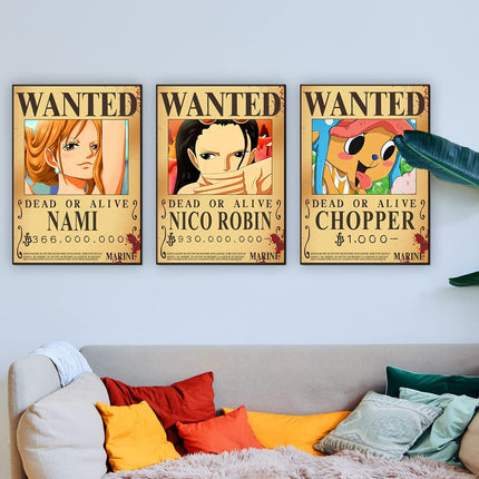 TYZZHOA 11 PCS Anime One Piece Wanted Bounty Posters 11×15 IN, Nika Luffy 3 billion Updated Bounty Edition, 10 Straw Hat Pirates Crew Zoro, Sanji, 1 PC One Piece Flag